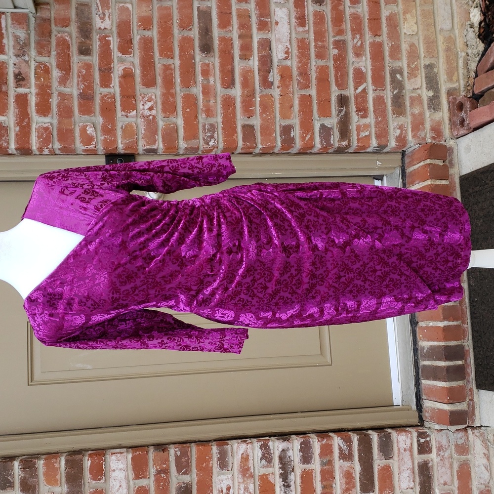 Roaman's Burnout Velvet Floral Cinched Side Wrap Midi Dress Size 14W Cocktail